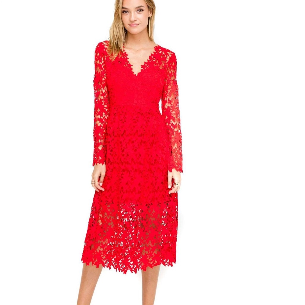 Astr Red Lace Midi Dress